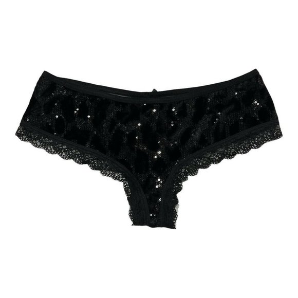Victoria's Secret Other - NWT VICTORIA'S SECRET Very Sexy Cheeky Pantie LARGE Black Sheer Velvet Sparkle